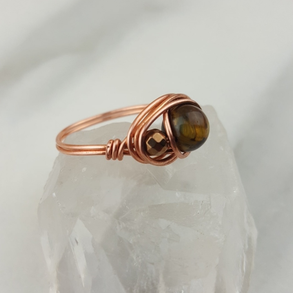 Anxiety🌟Tiger's Eye Hematite Copper Dainty Ring - Picture 2 of 7